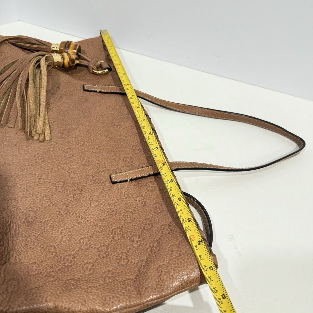 Authentic GUCCI Bamboo Guccissima Leather Tote Bag Brown Tassel 218780 - Picture 11 of 14